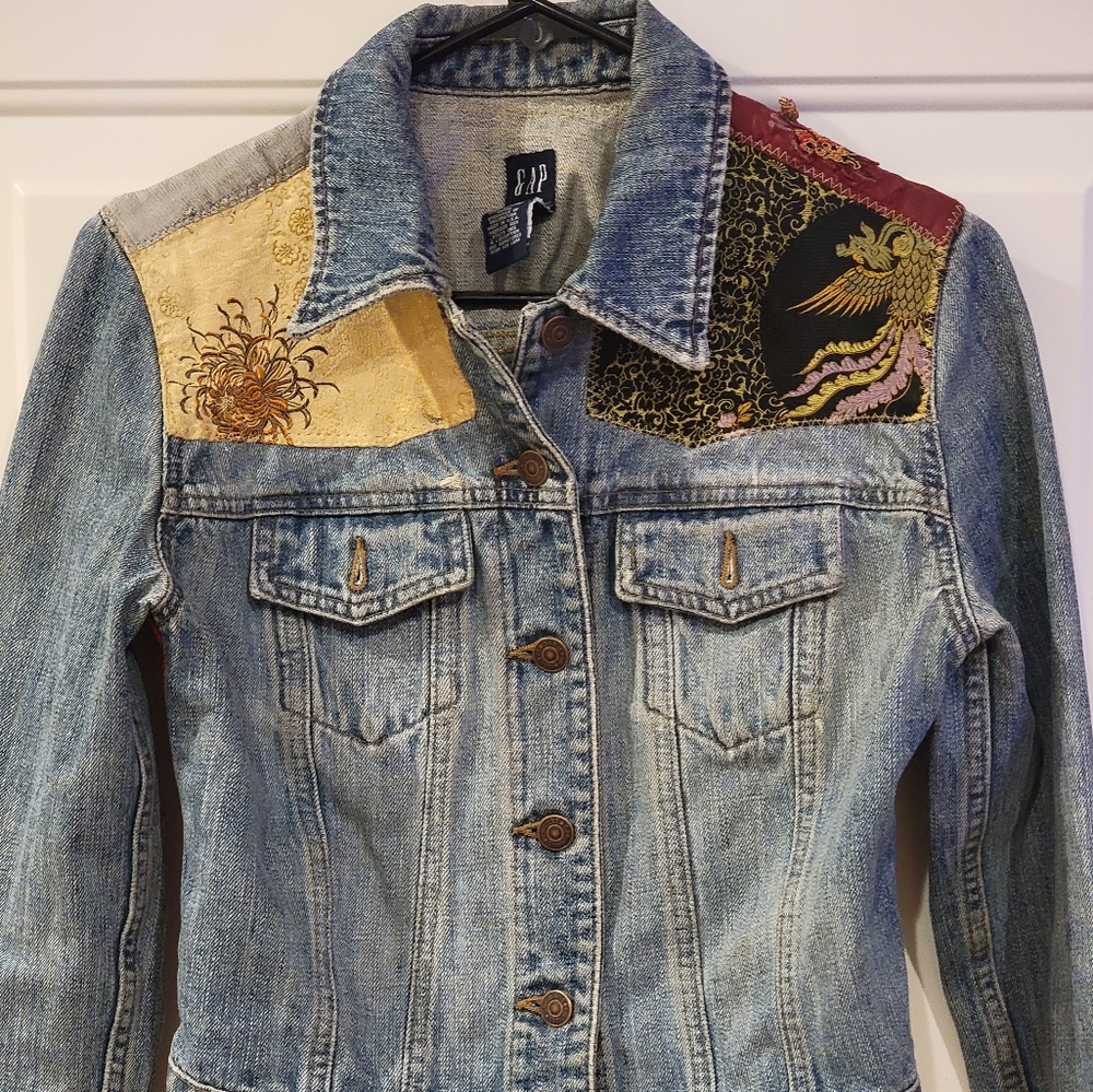 Vintage 90s Patchwork Jean Jacket by Gap Made in the USA. Sz XS